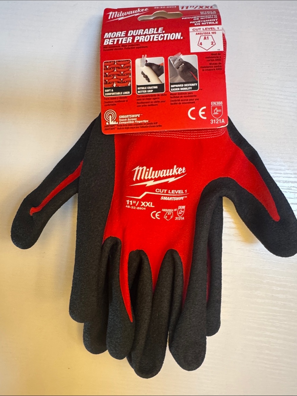 NEW Milwaukee 48-22-8904 Cut Level 1 Nitrile Dipped Work Gloves XXL 11”